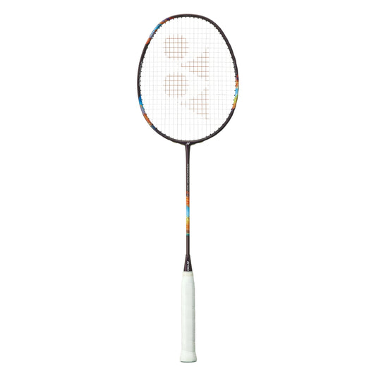 Badminton racket with a white handle on a white background