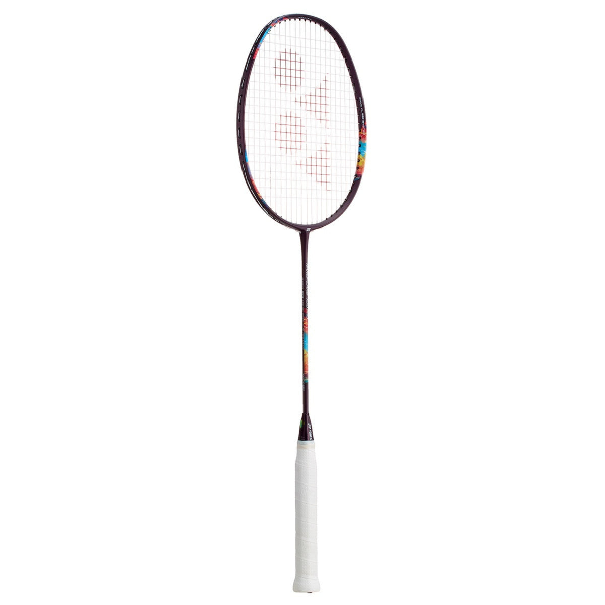 Badminton racket with a white handle on a white background