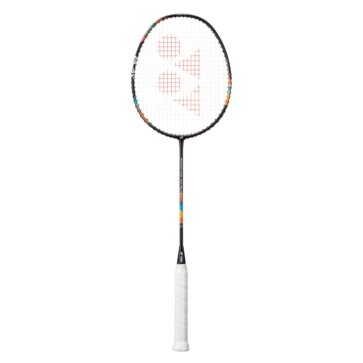 Badminton racket with a white handle on a white background