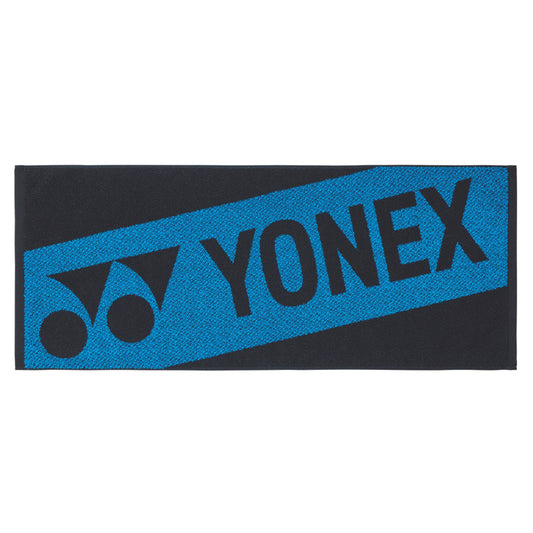 Yonex logo on a black and blue rectangular towel