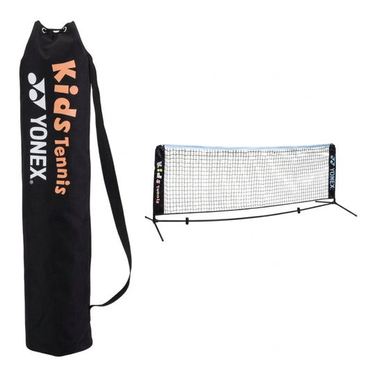 Yonex kids tennis bag and portable tennis net on a white background