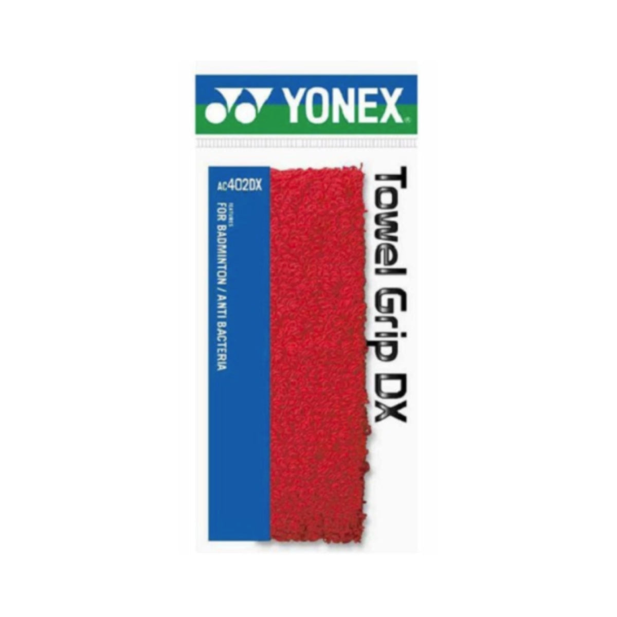 Yonex Towel Grip DX with red and blue design on a white background