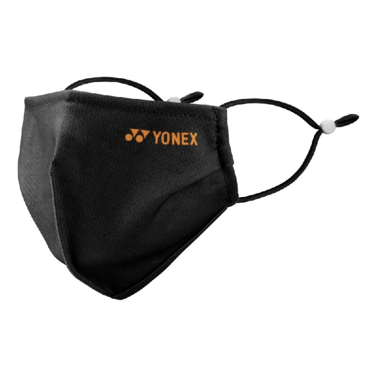 Black face mask with Yonex logo on a white background