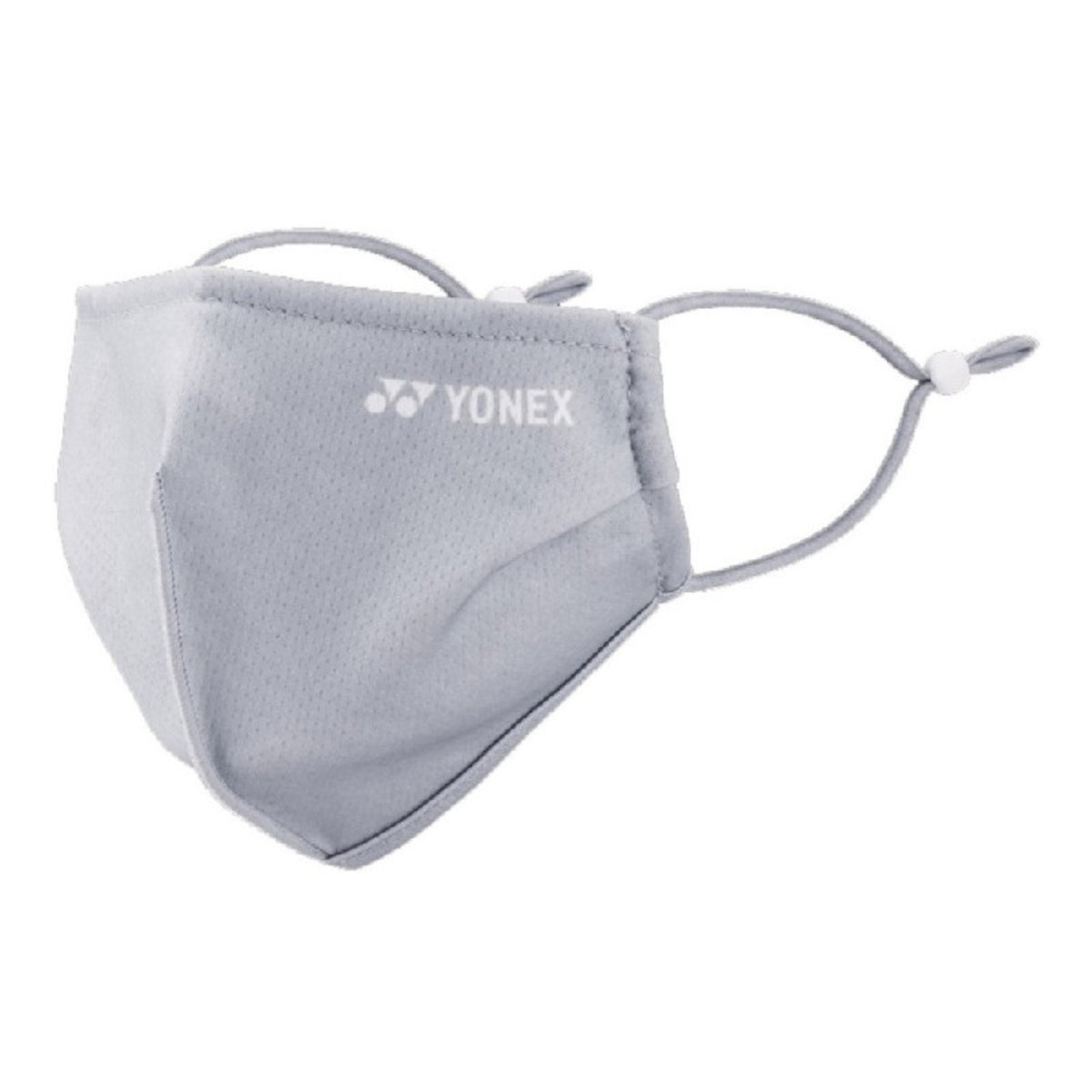 Gray face mask with Yonex logo on a white background