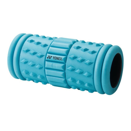 Blue foam roller with Yonex logo on a white background