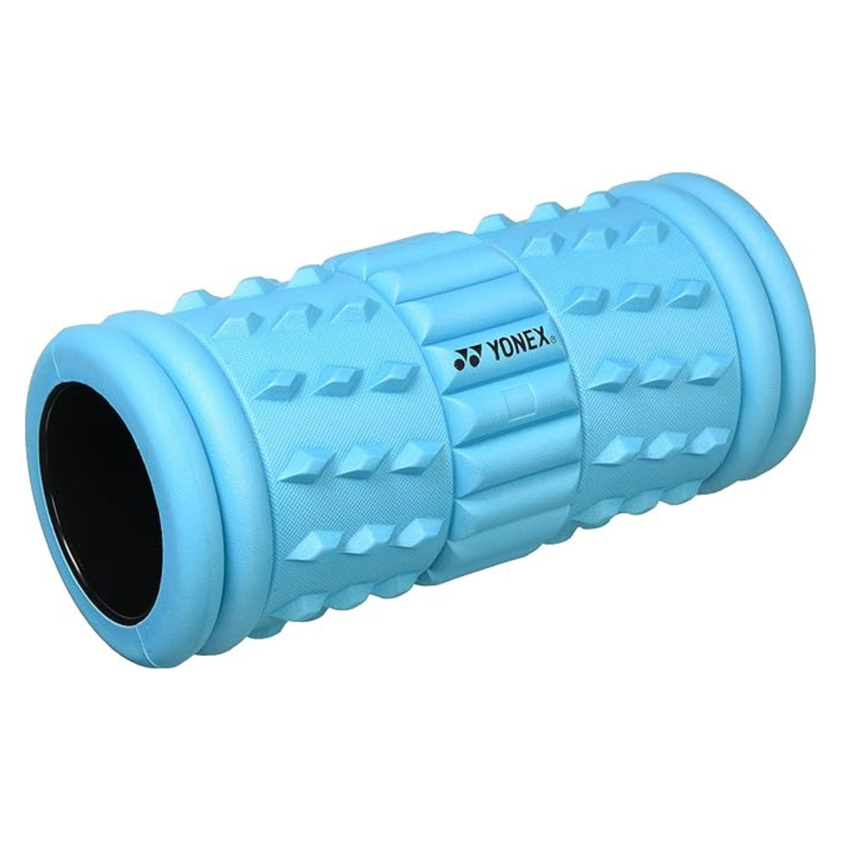 Blue foam roller with Yonex logo on a white background