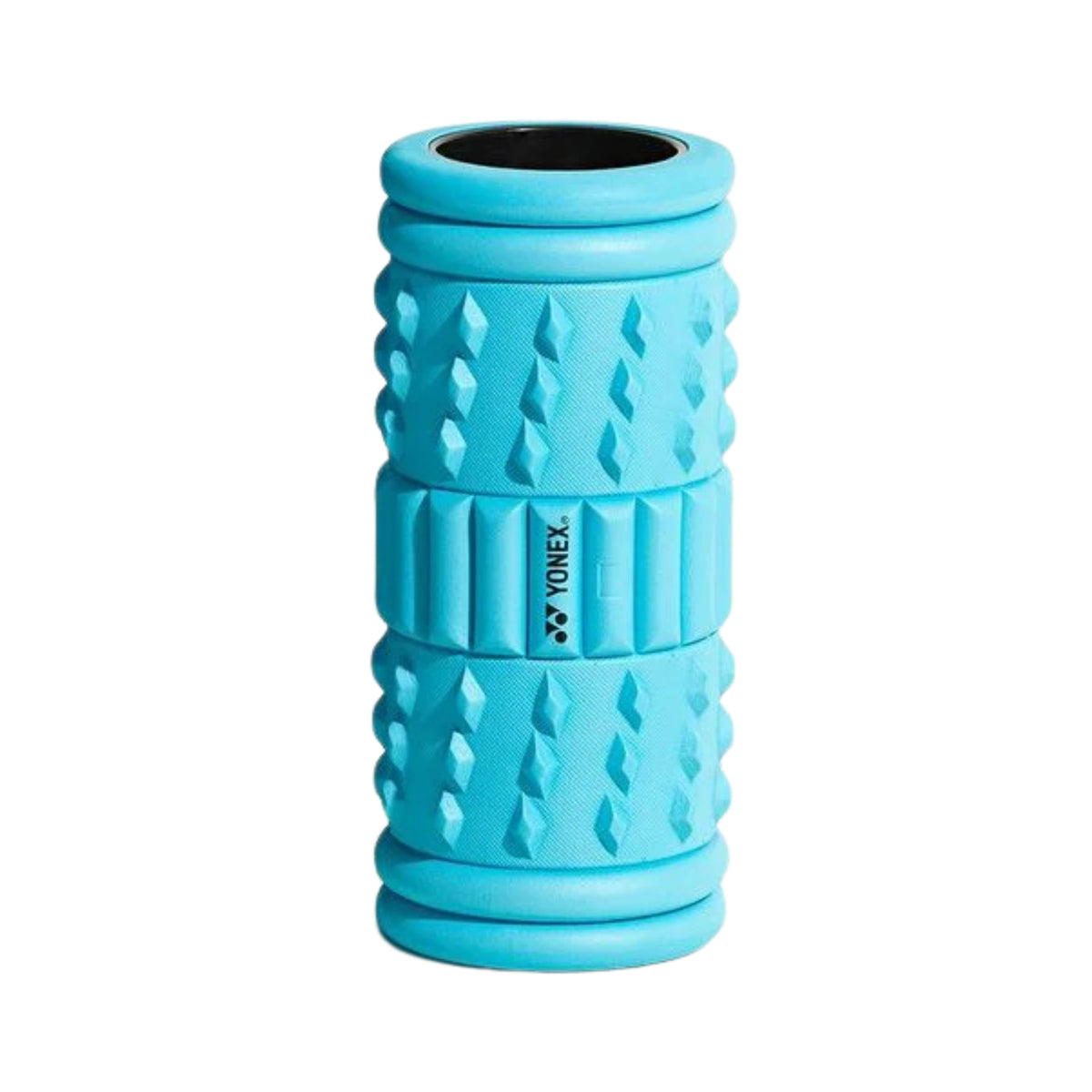 Blue foam roller with Yonex logo on a white background