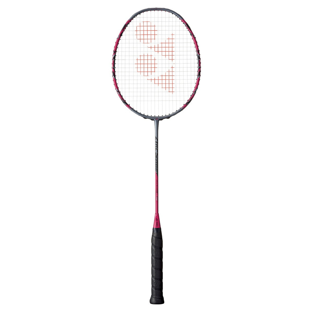 Badminton racket with a white and red design on a white background