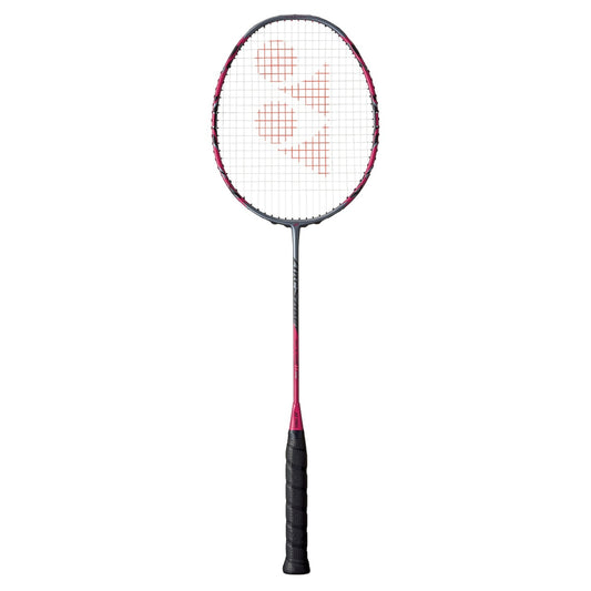 Badminton racket with a white and red design on a white background