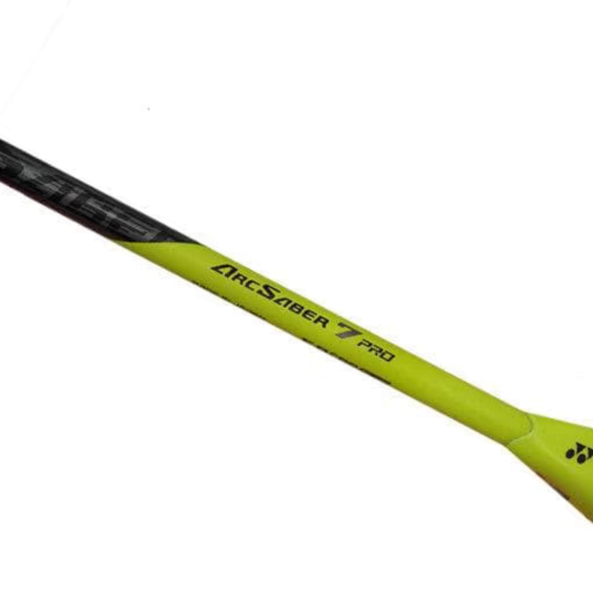 Badminton racket handle with 'ArcSaber 7 Pro' branding on a white background