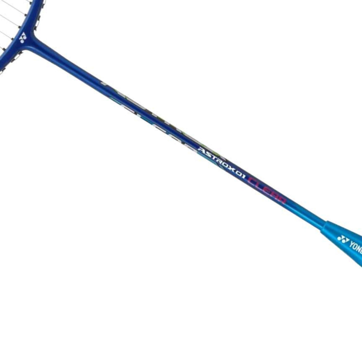 Blue badminton racket with 'Yonex' branding on a white background
