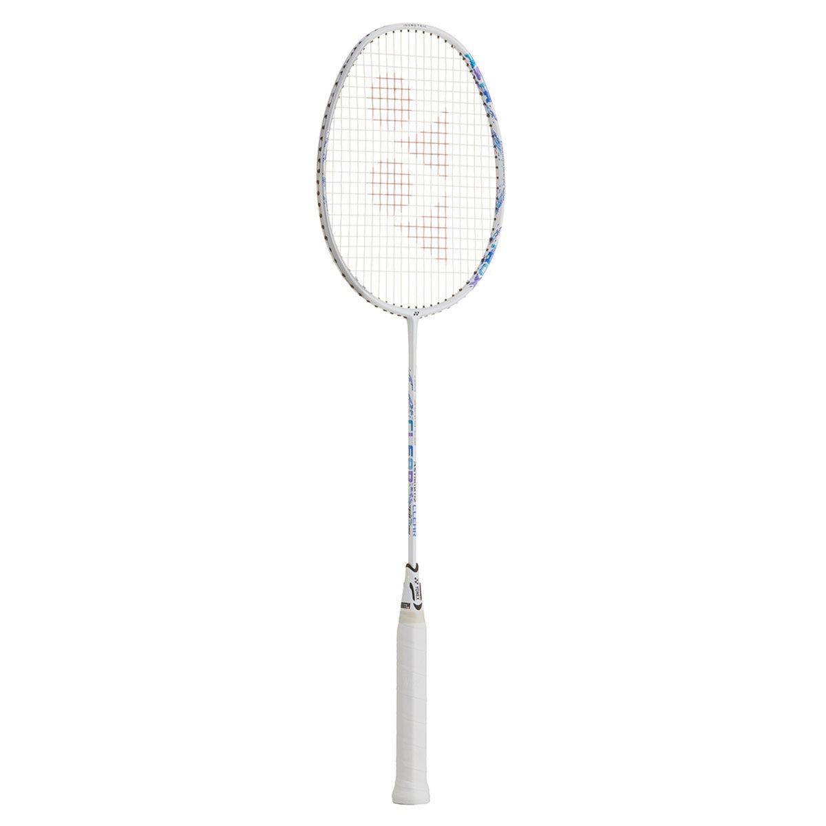 White badminton racket on a white background