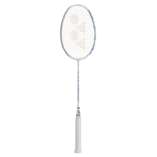 White badminton racket on a white background