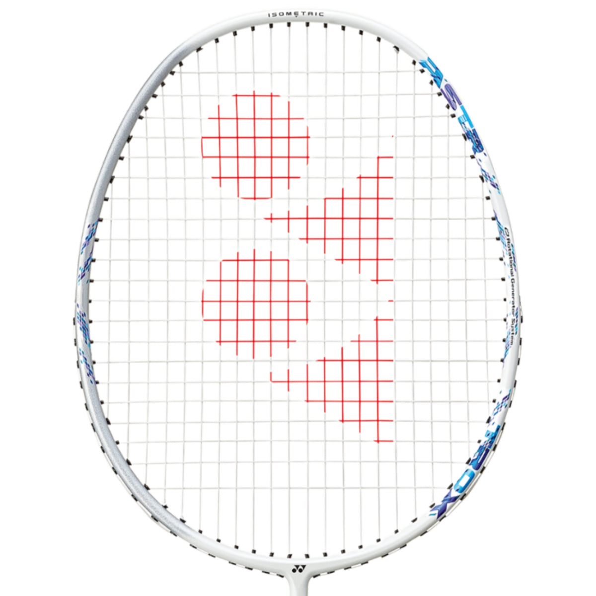 Badminton racket with brand logo on a white background