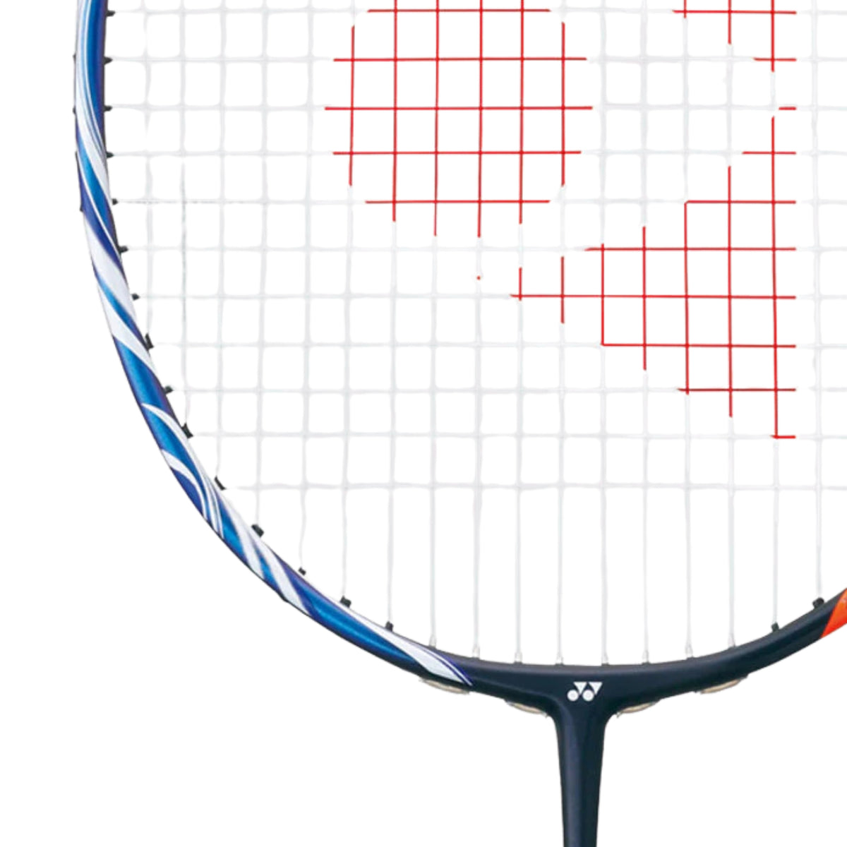 Close-up of a badminton racket with a white background