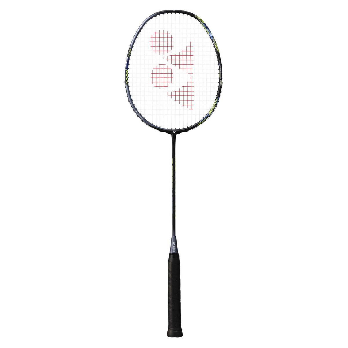 Badminton racket with a brand logo on a white background
