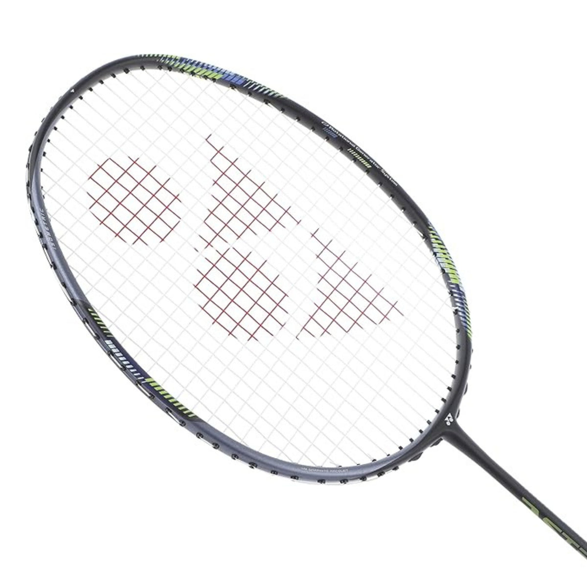 Badminton racket with brand logo on a white background
