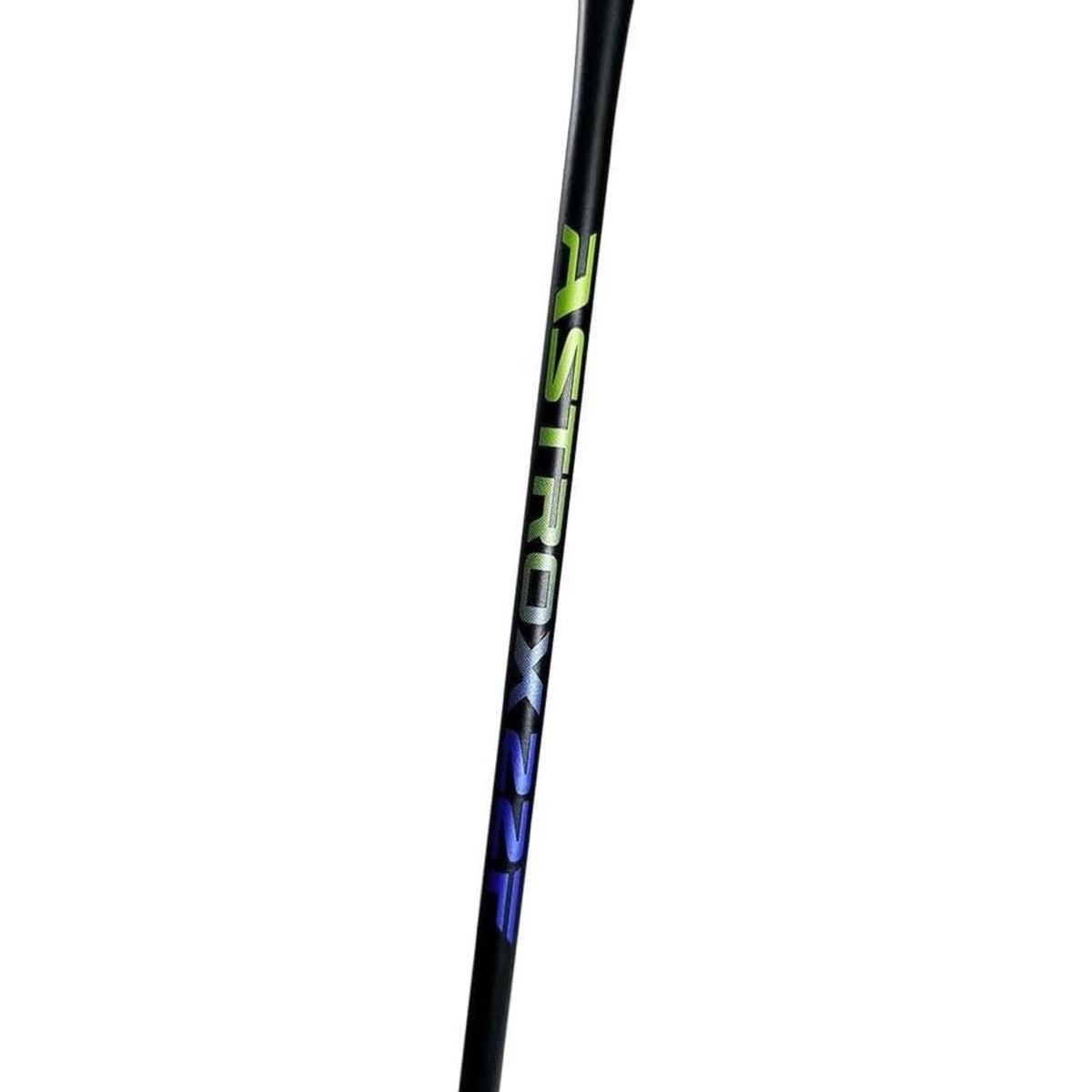 Badminton racket handle with branding on a white background