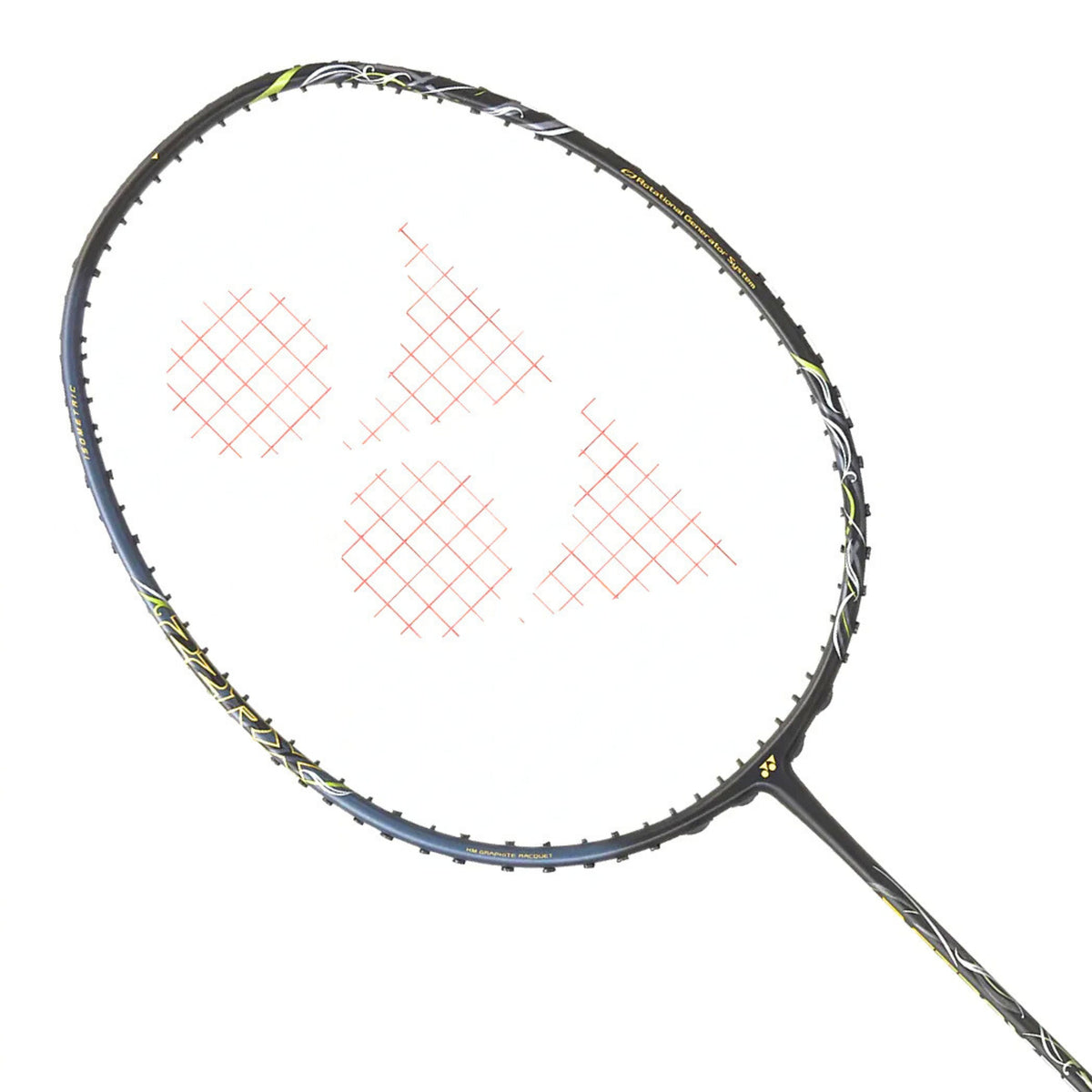 Badminton racket with brand logo on a white background