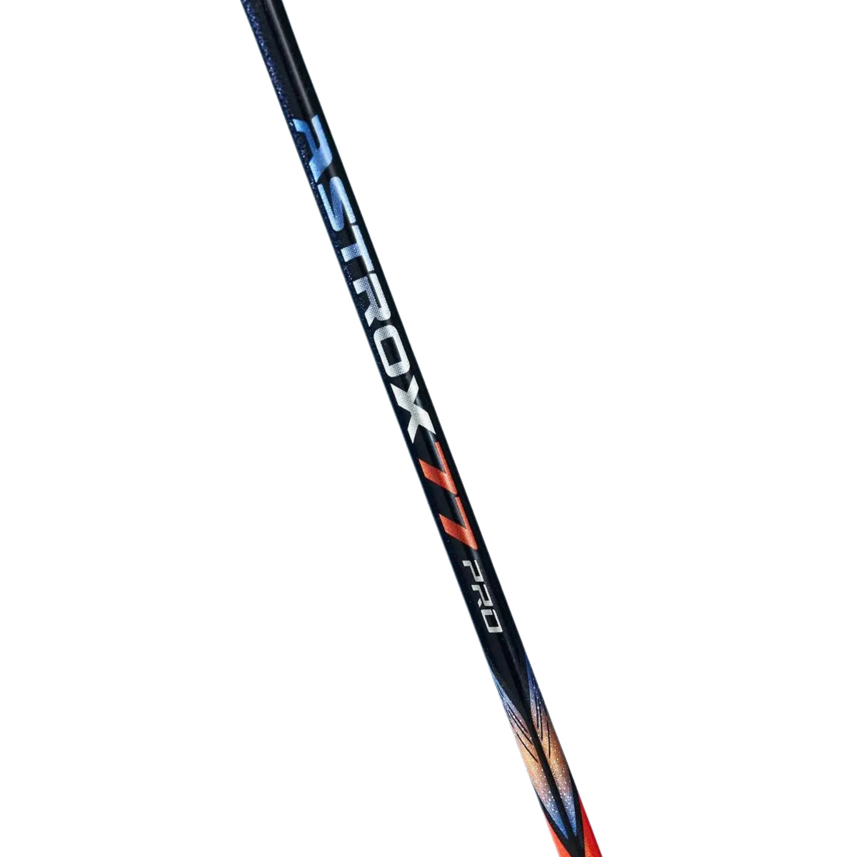 Badminton racket handle with branding on a white background