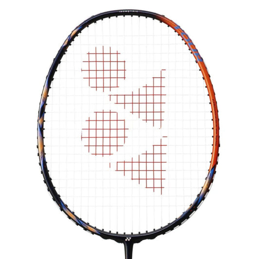Badminton racket with a brand logo on a white background