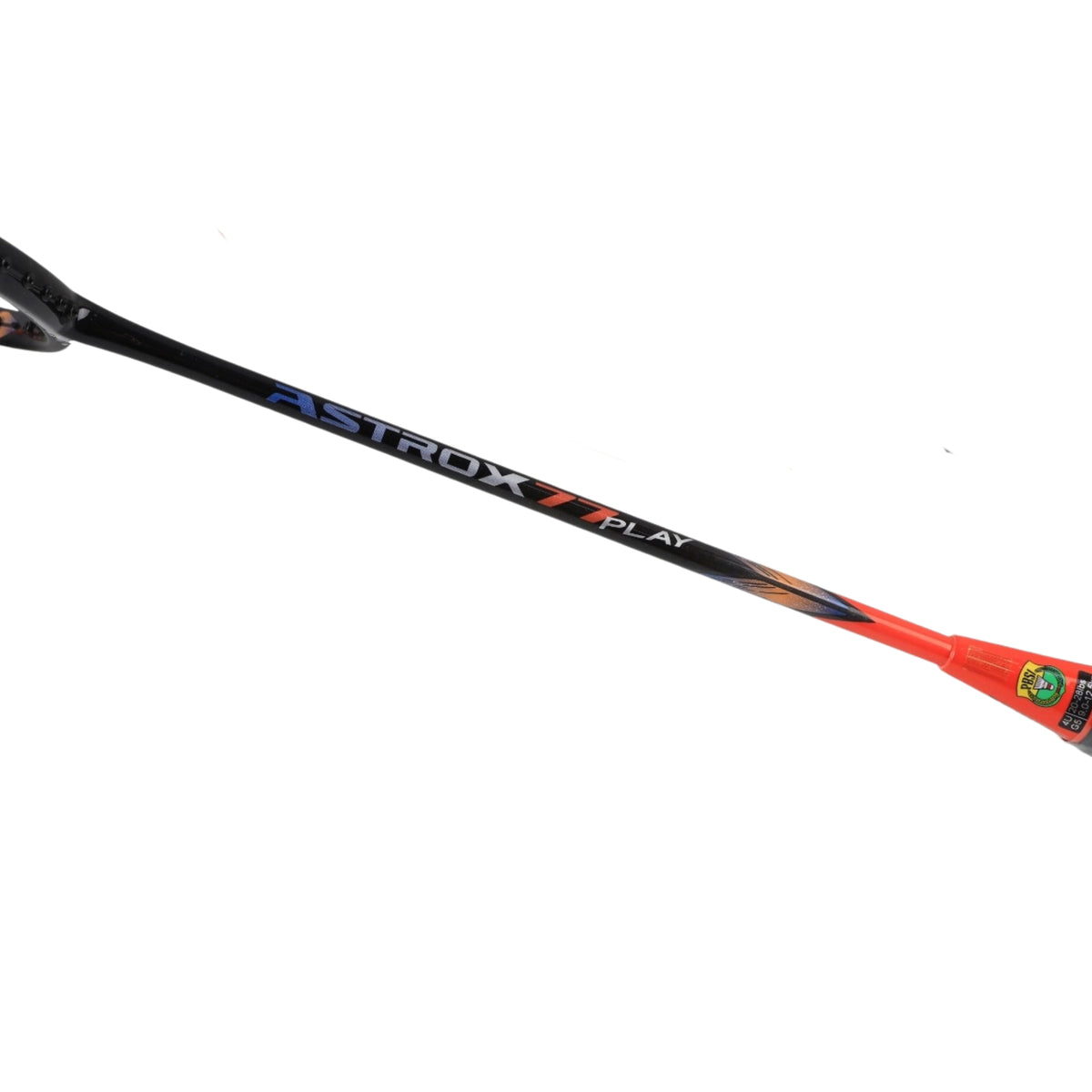 Badminton tacket handle with 'Astrox 77 Play' branding on a white background
