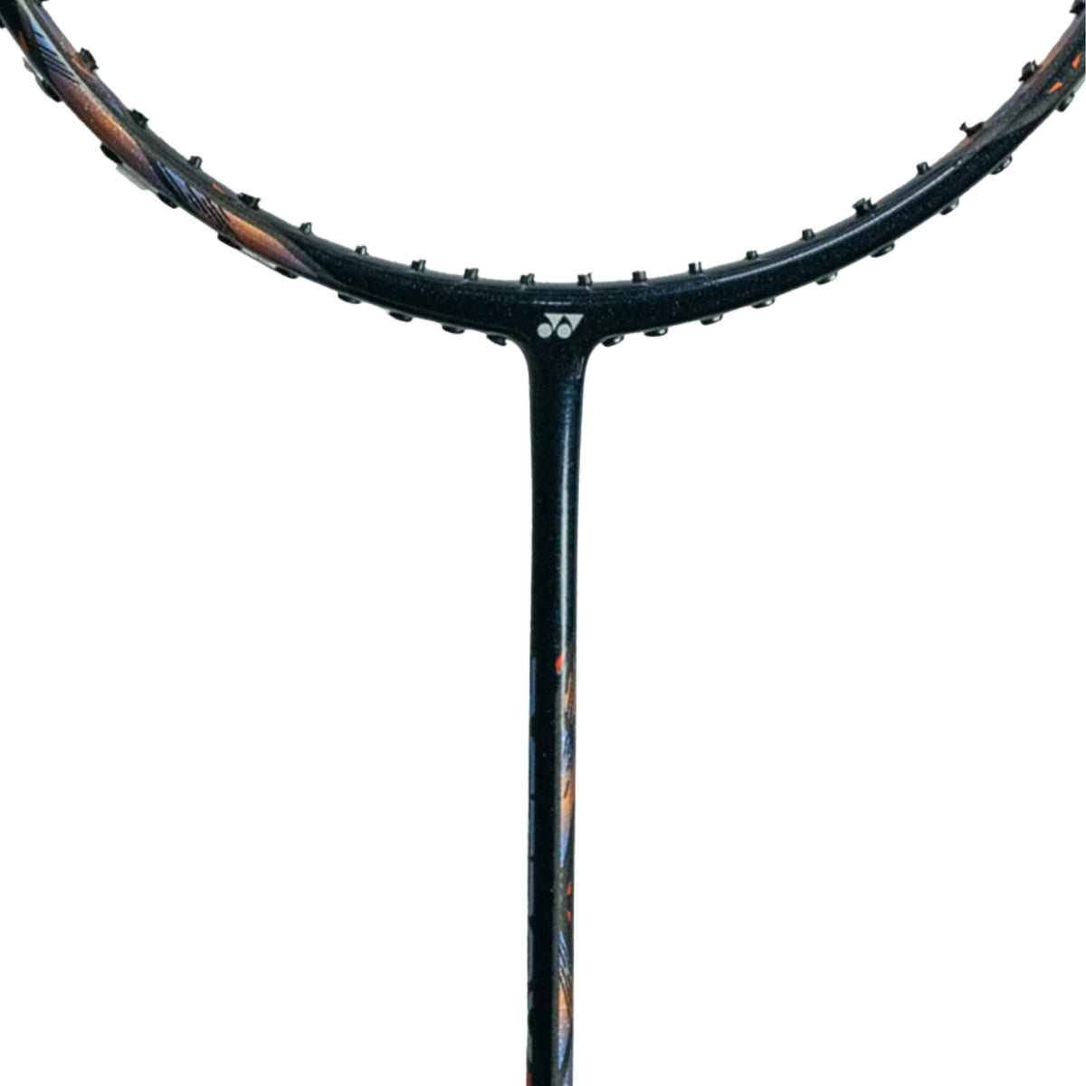 Close-up of a badminton racket on a white background