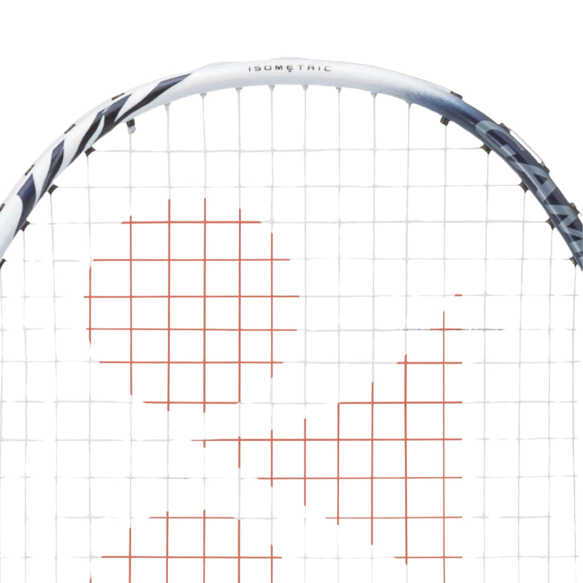 Close-up of a badmminton racket with a white background