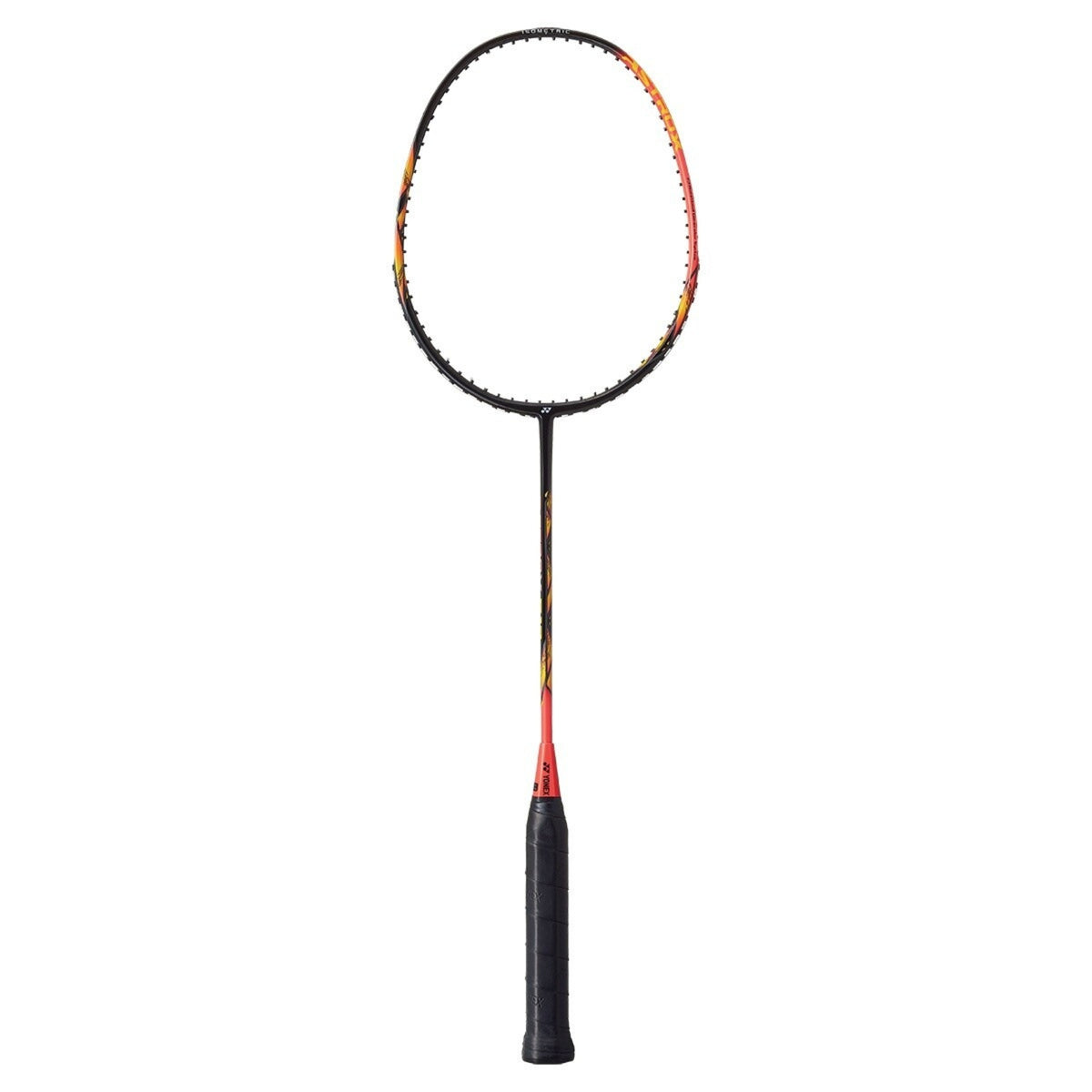 Badminton racket with a colorful frame on a white background