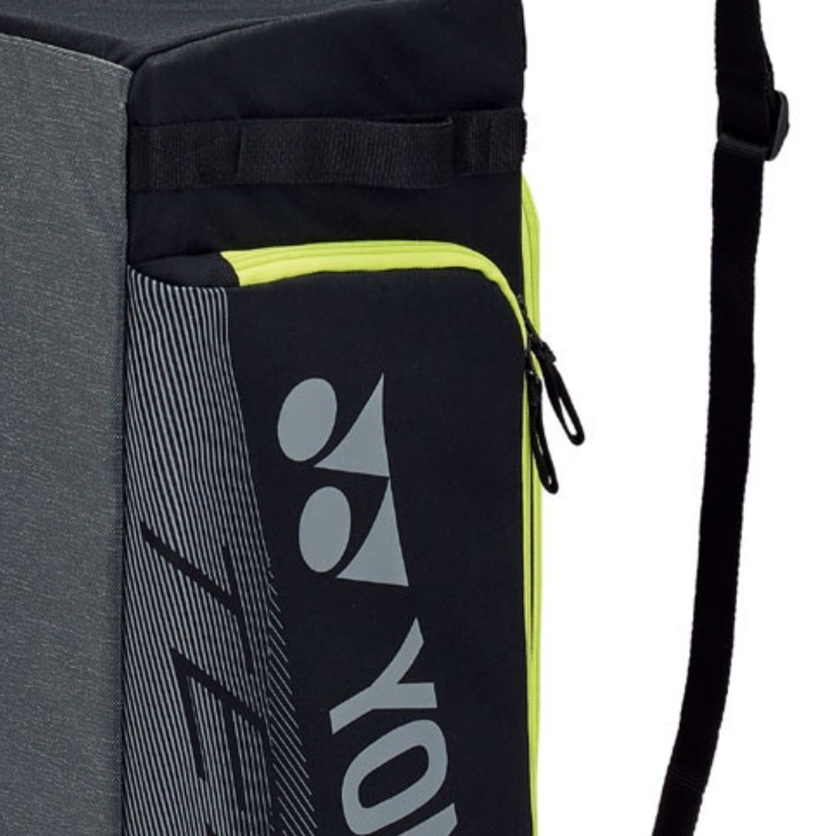 Close-up of a sports bag with a visible brand logo on a white background