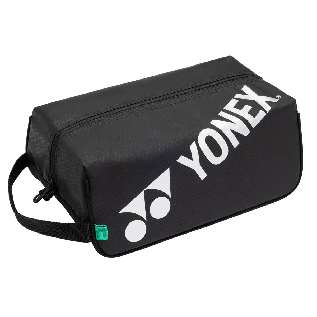 Black Yonex shoe bag with logo on a white background
