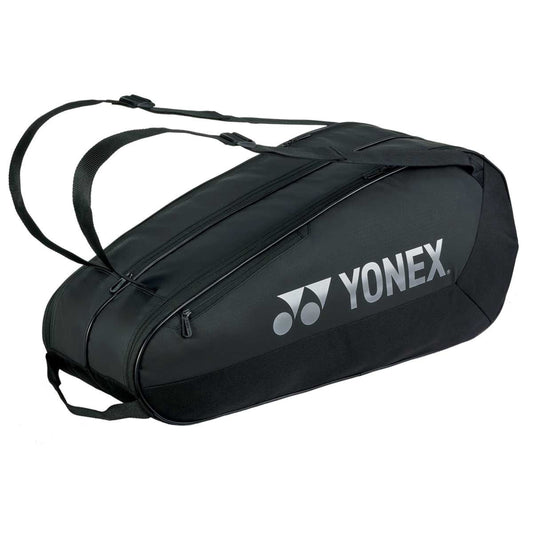 Black Yonex tennis bag on a white background