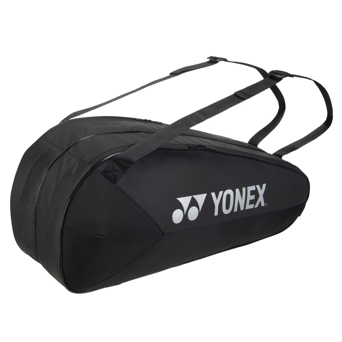 Black Yonex tennis bag on a white background