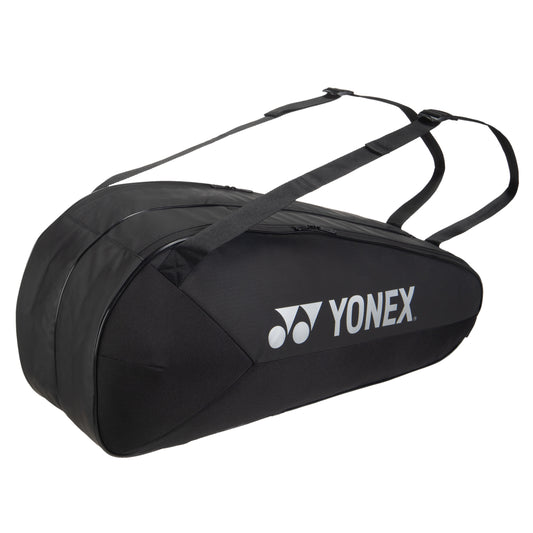 Black Yonex tennis bag on a white background