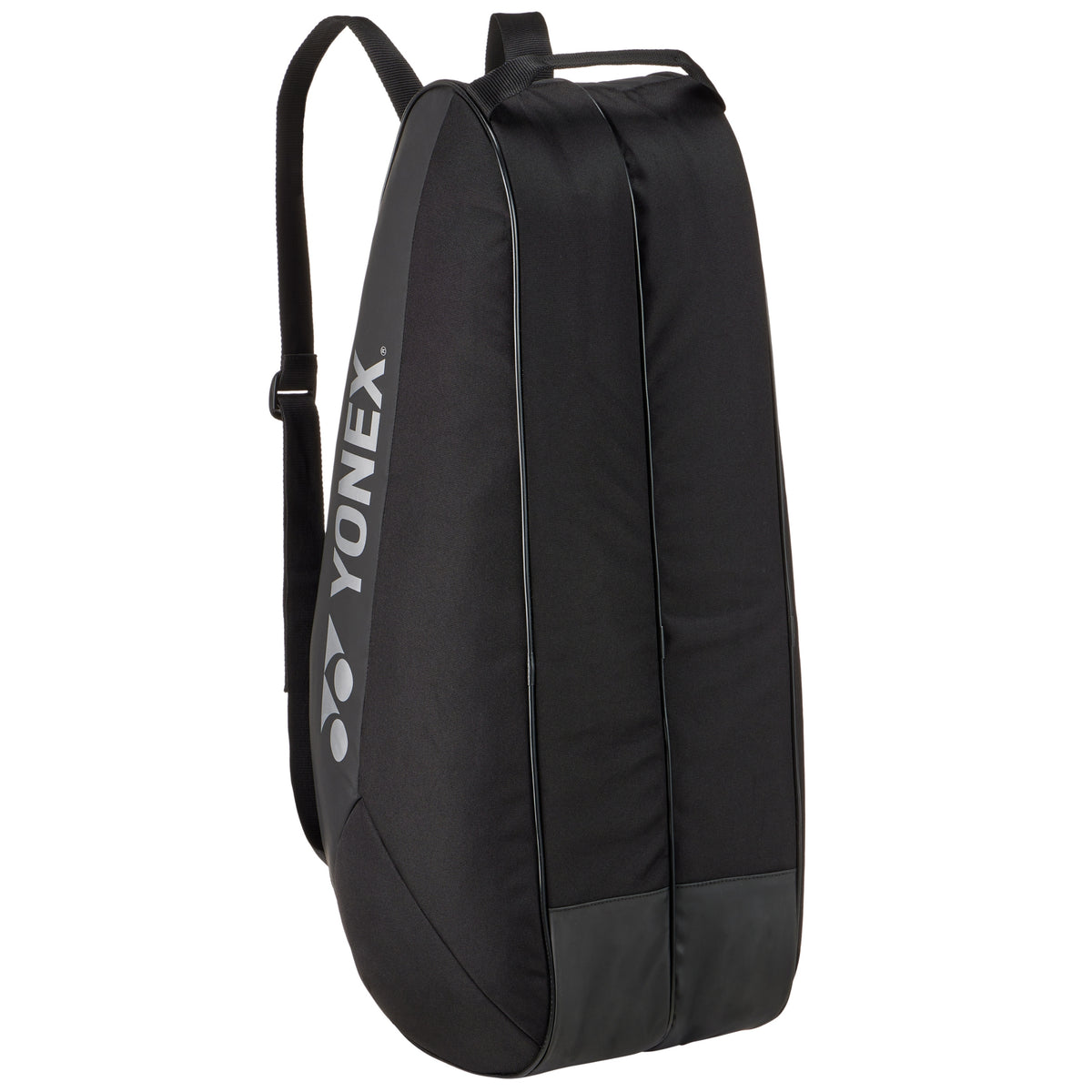 Black tennis bag with Yonex logo on a white background