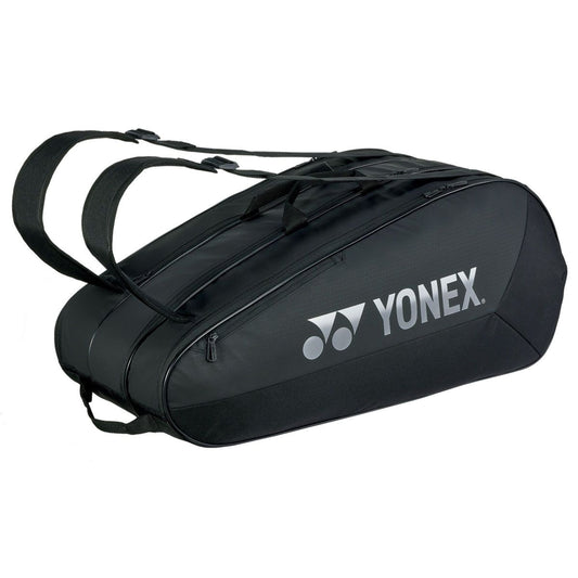 Black Yonex tennis bag on a white background