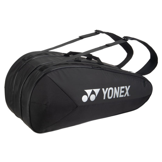 Black Yonex tennis bag on a white background
