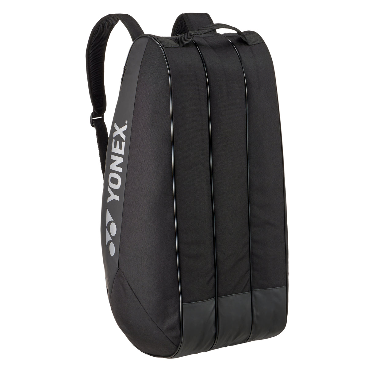 Black tennis bag with Yonex logo on a white background