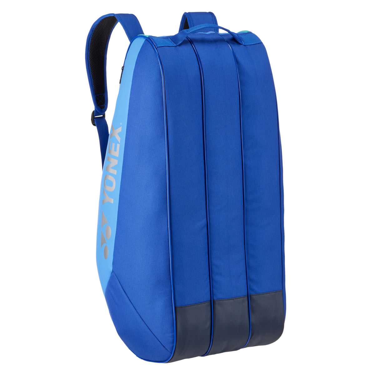 Blue tennis bag with Yonex branding on a white background
