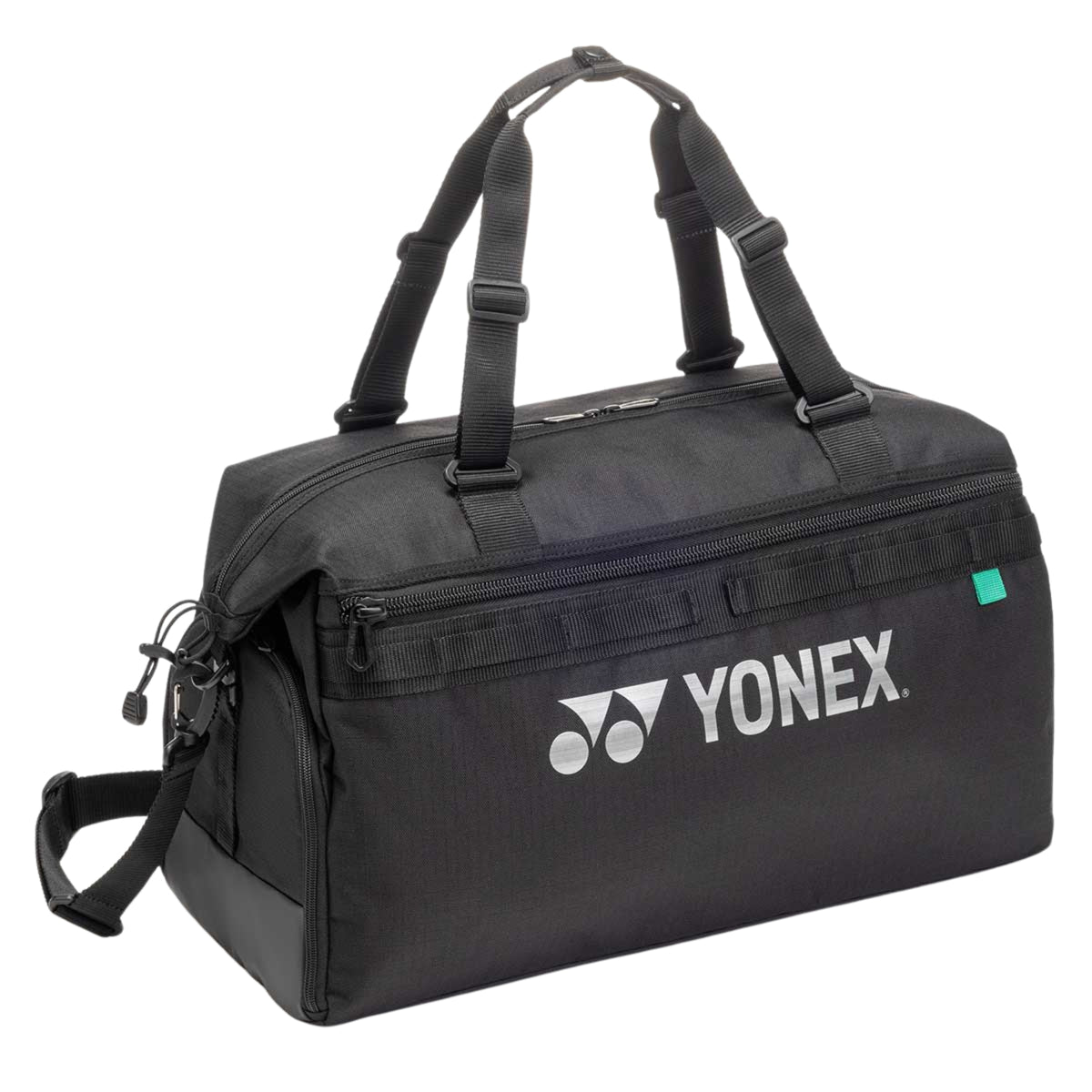 Black duffel bag with Yonex logo on a white background