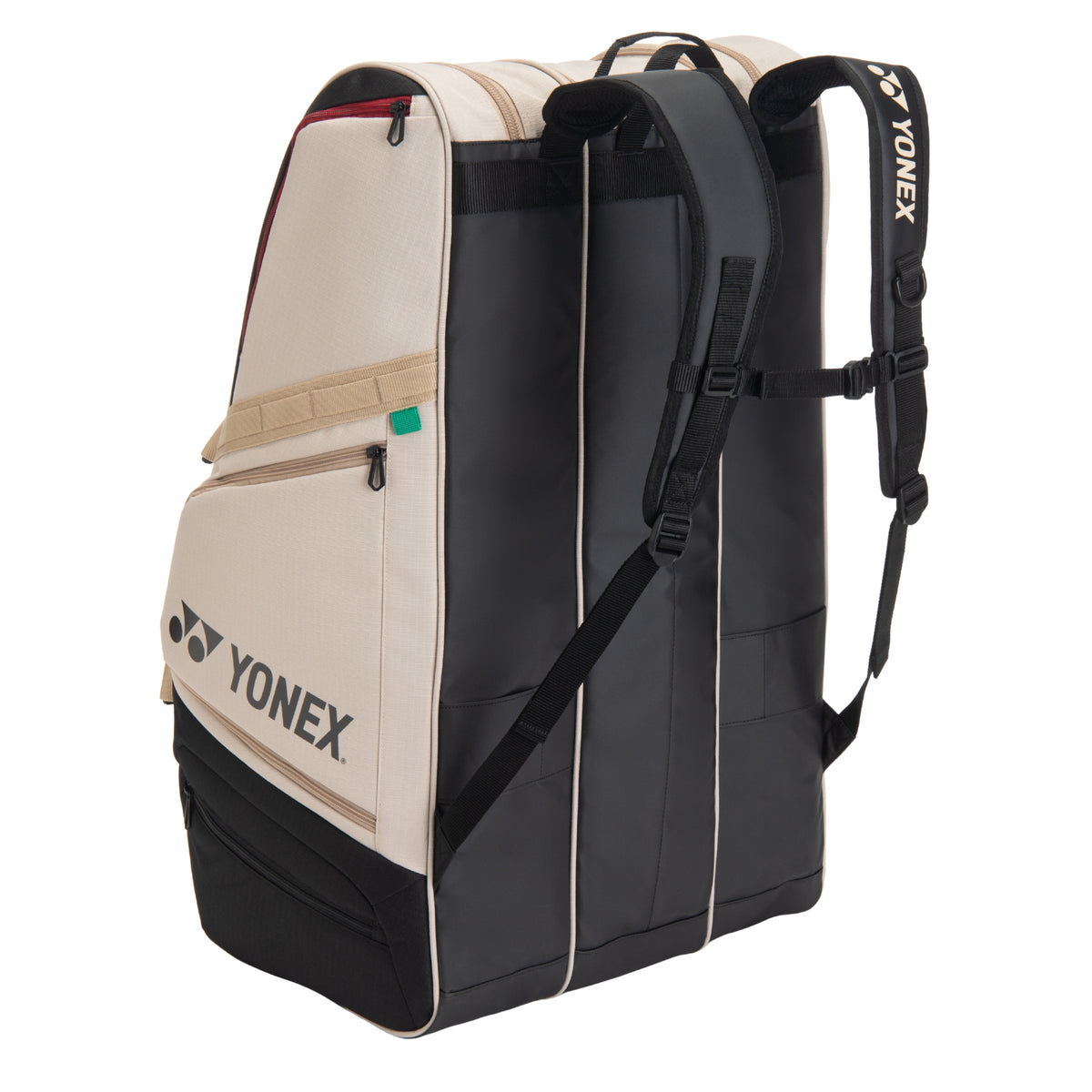 Yonex racket bag with beige and black design on a white background