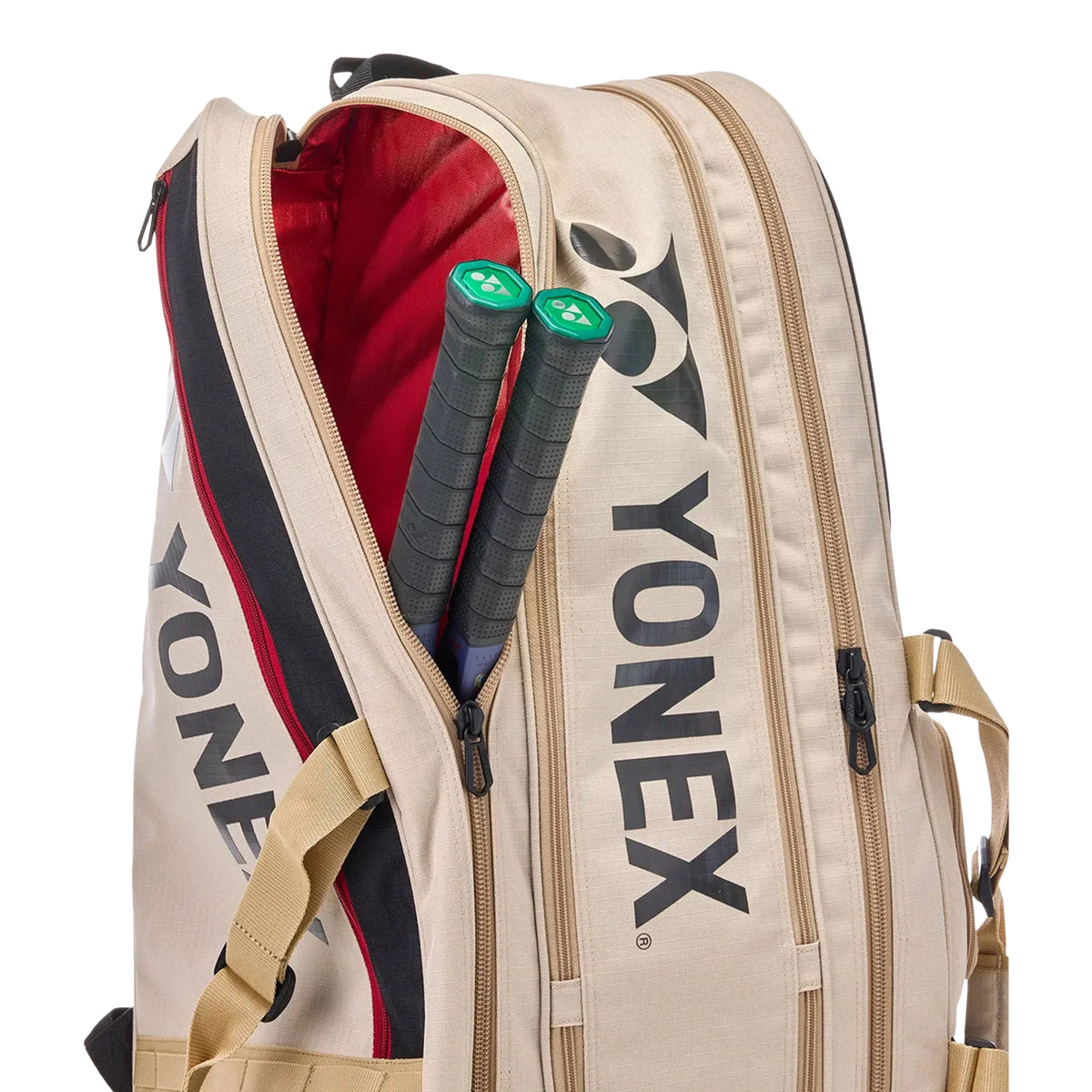 Yonex racket bag with tennis rackets inside on a white background