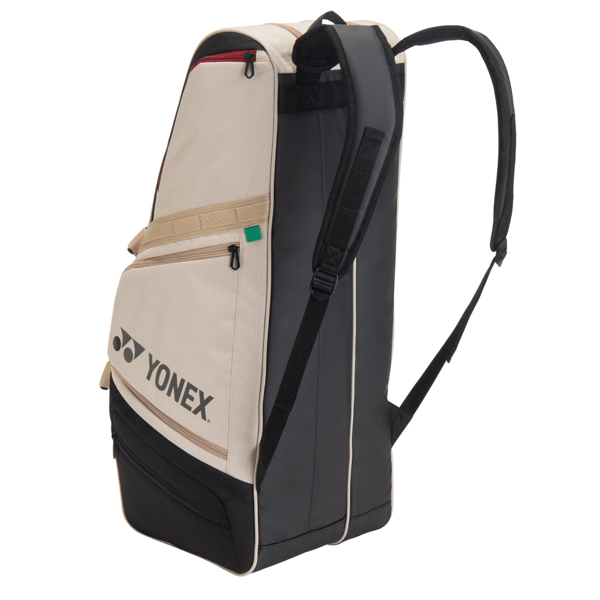 Yonex tennis bag with beige and black design on a white background