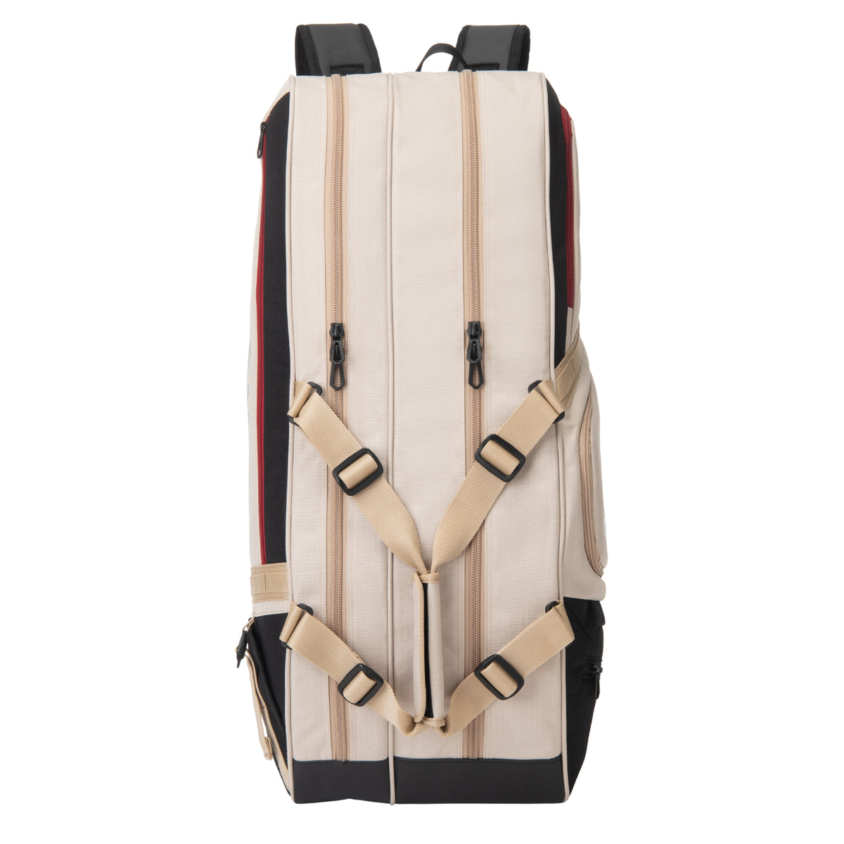 Tennis bag with beige straps on a white background