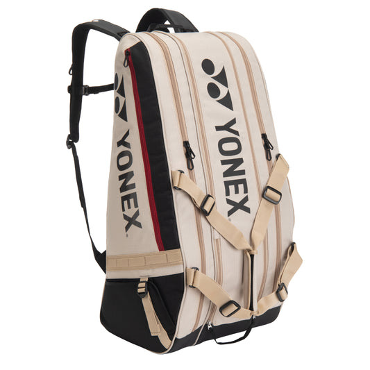 Yonex racketbag with beige and black design on a white background