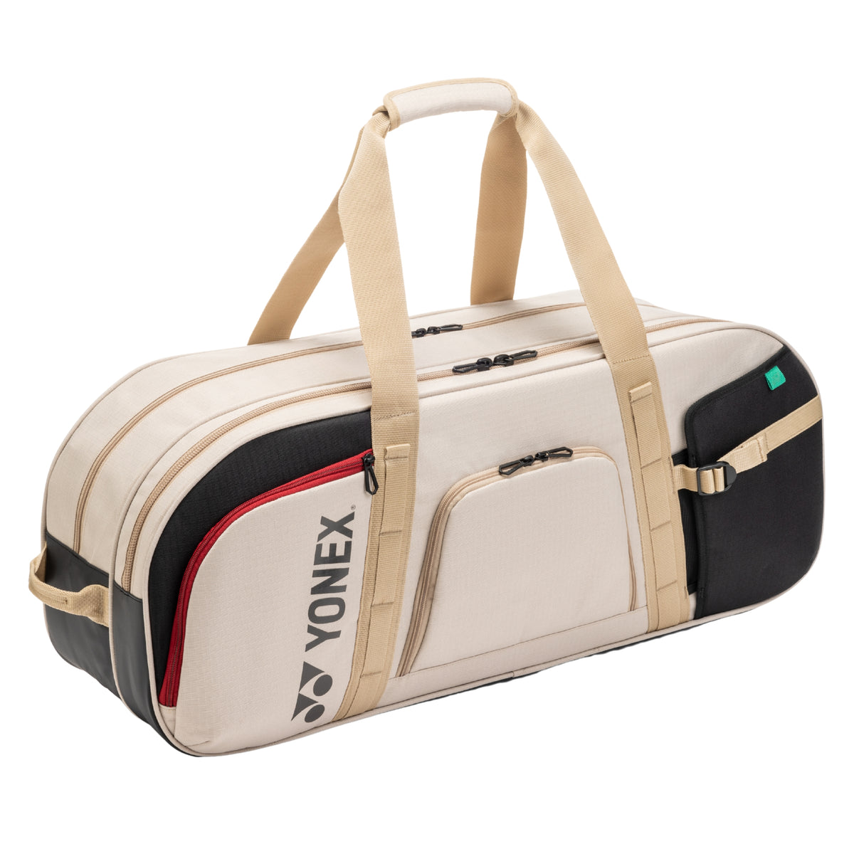 Beige and black bag with Yonex branding on a white background