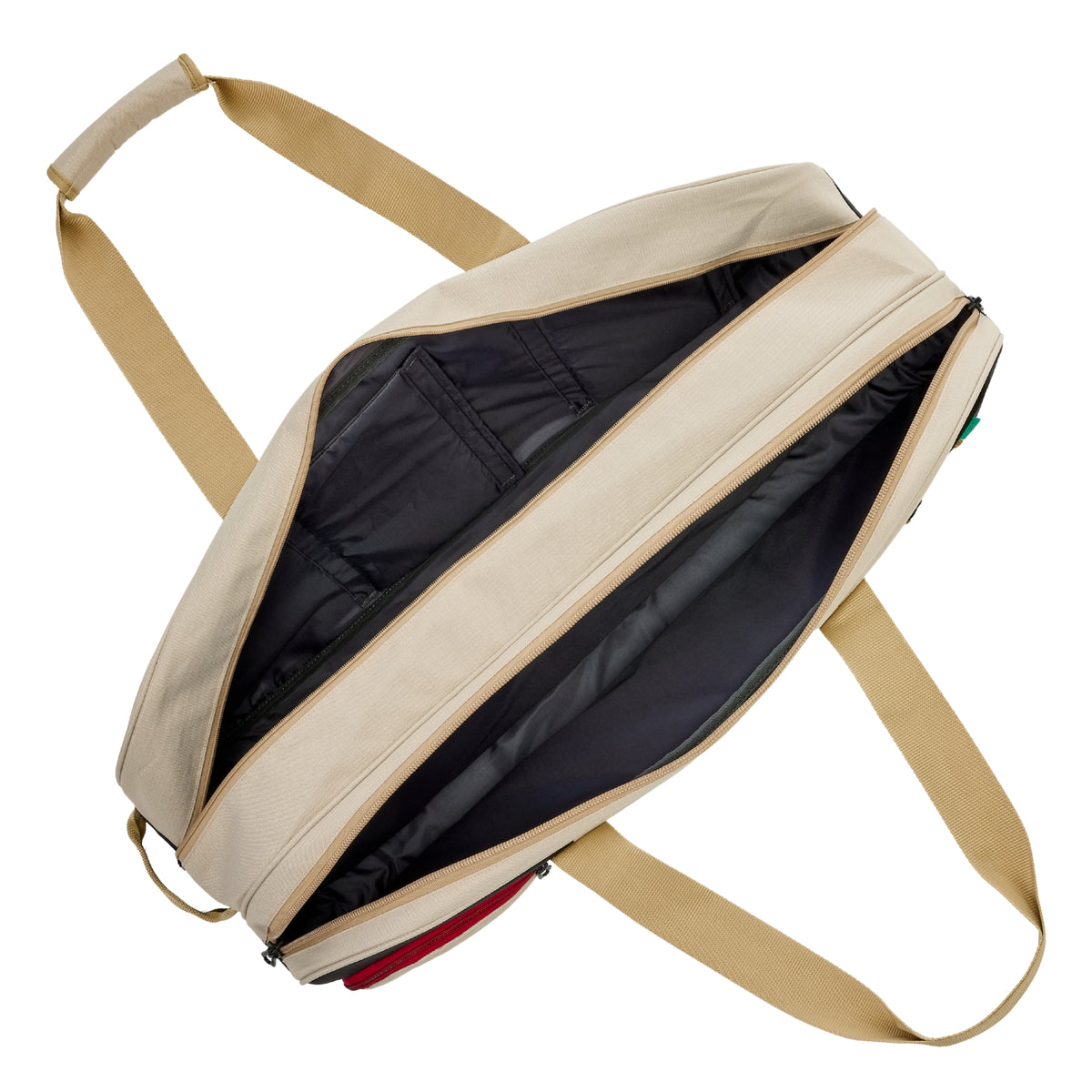 Beige baG with open front compartment on a white background