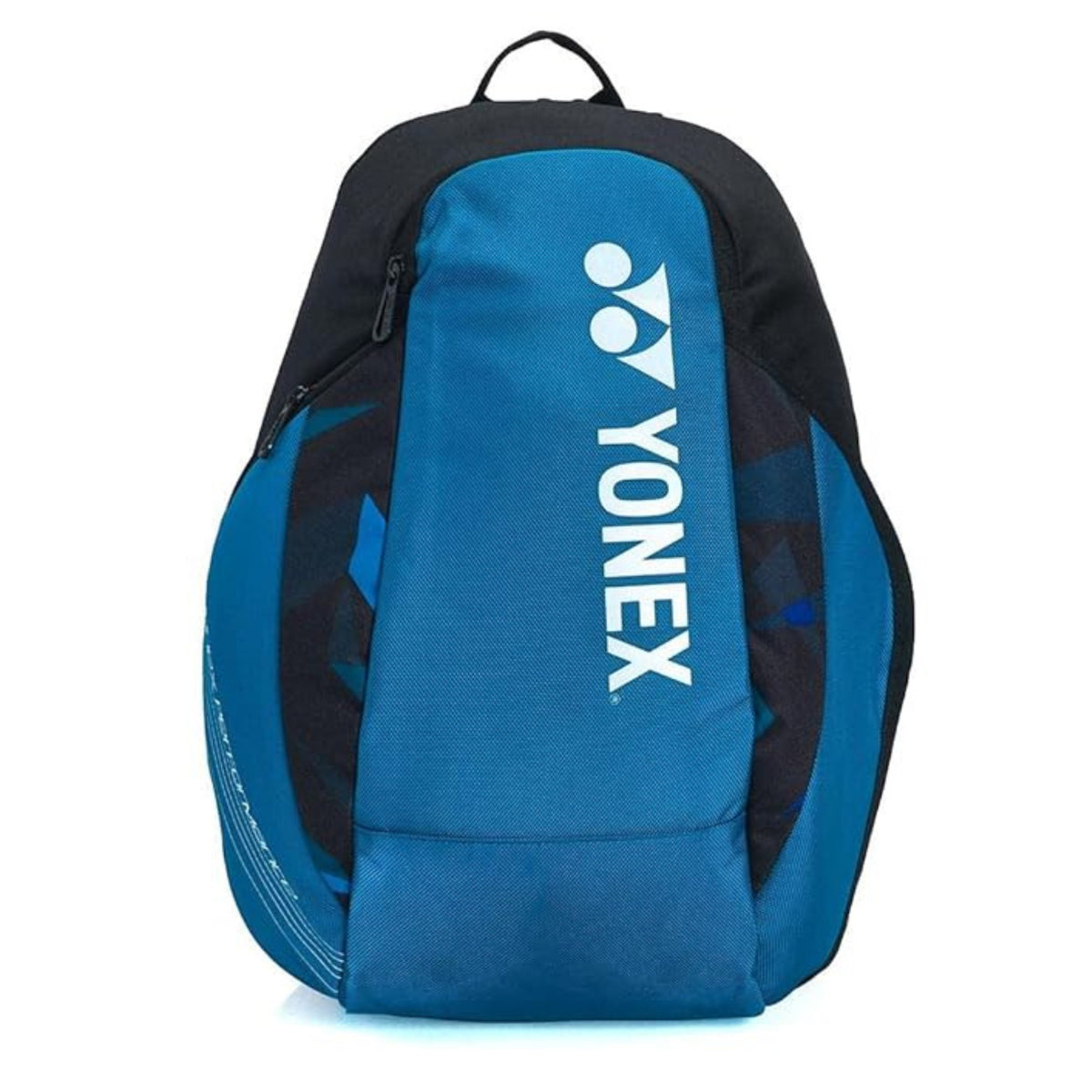 Blue and black Yonex backpack on a white background