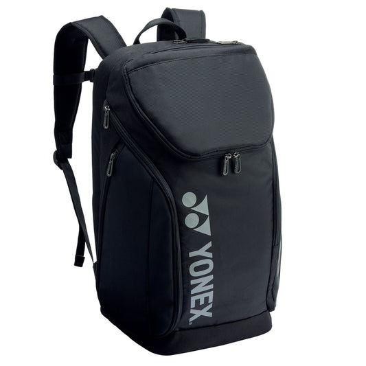 Black backpack with Yonex logo on a white background