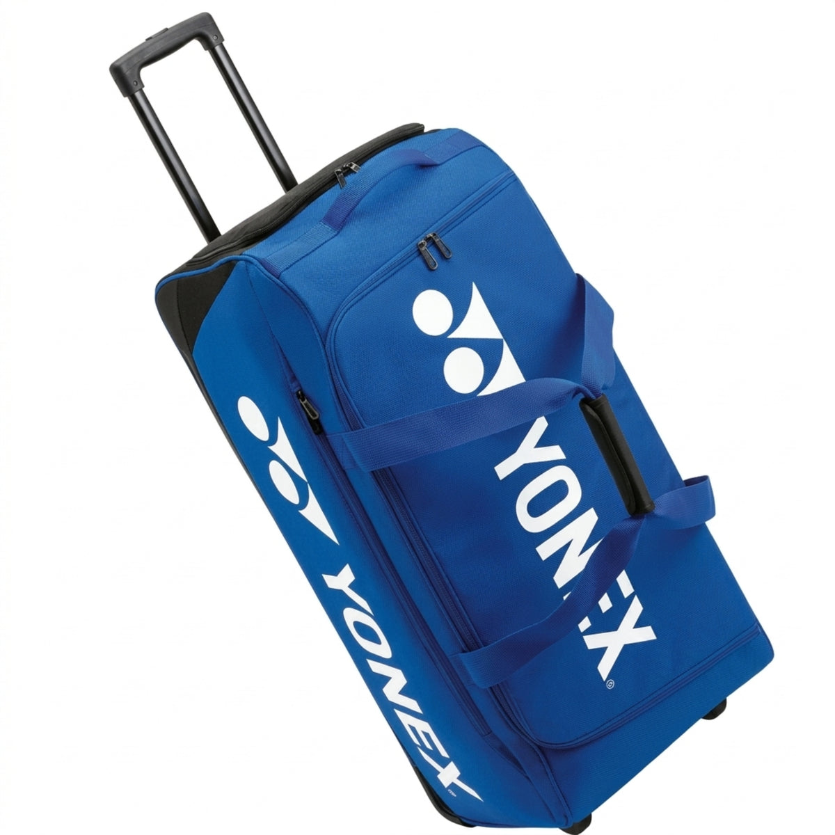 Blue trolley bag with Yonex logo on a white background